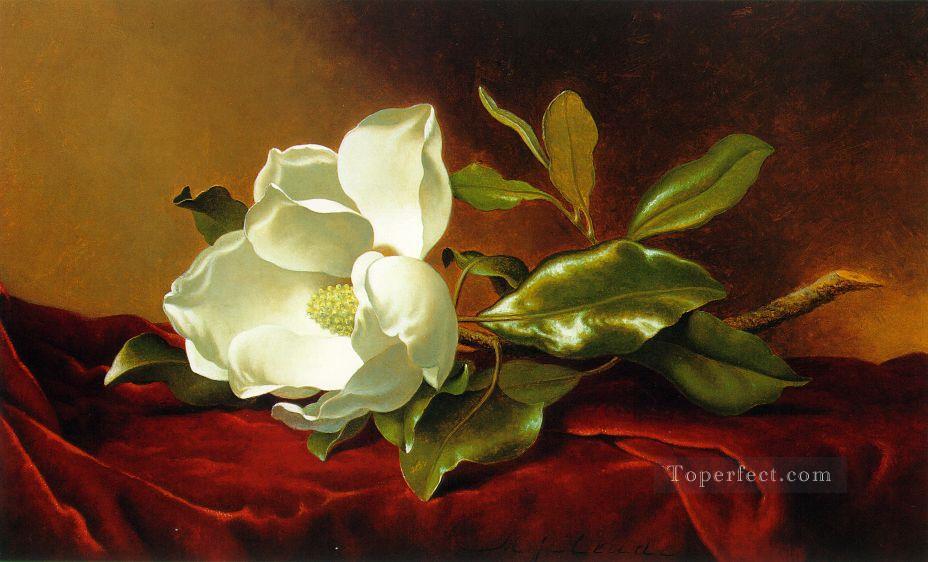 Una magnolia sobre terciopelo rojo ATC Flor romántica Martin Johnson Heade Pintura al óleo